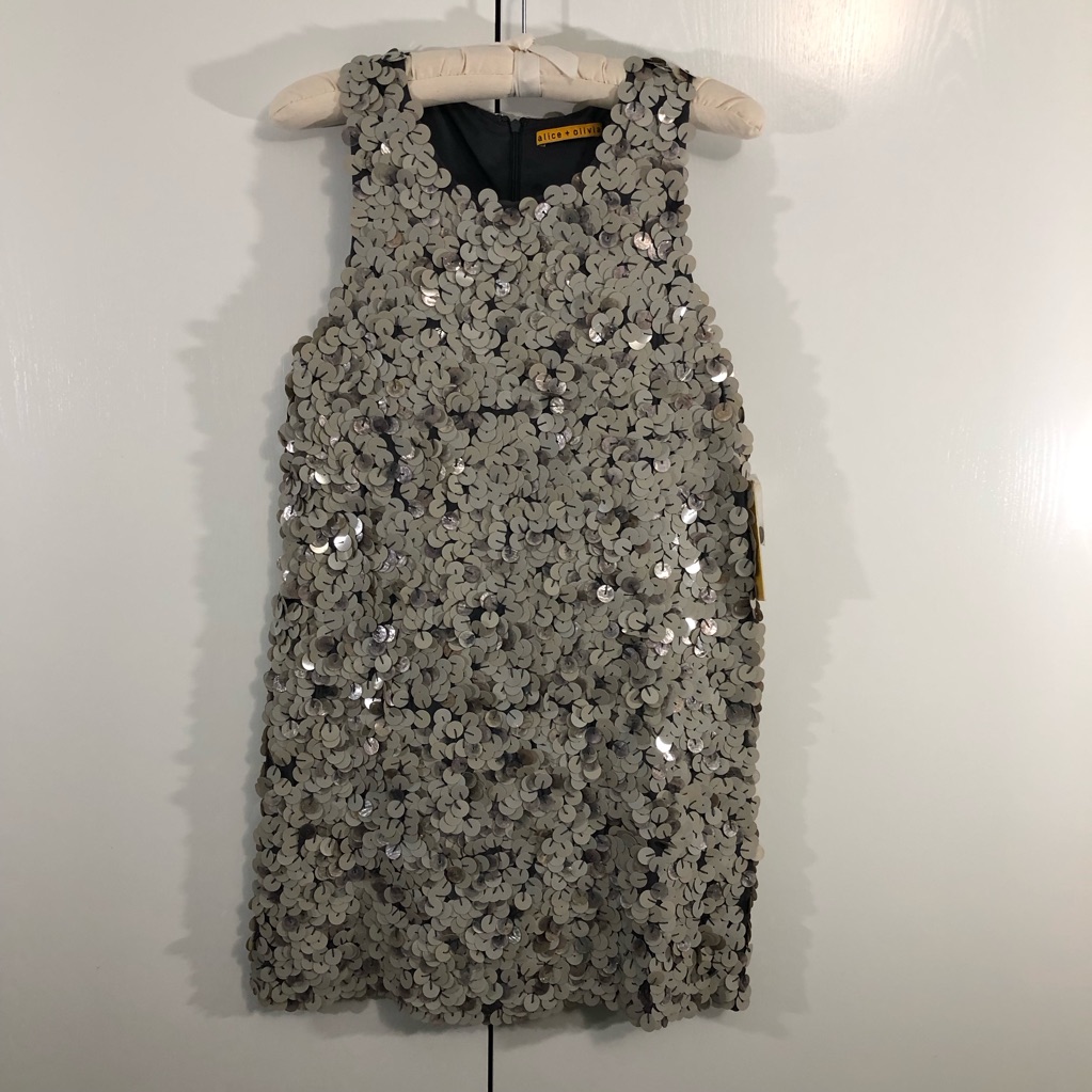 Nwt- Alice+Olivia Taupe/Silver Pearl Sequin Mini Dress Sz Small